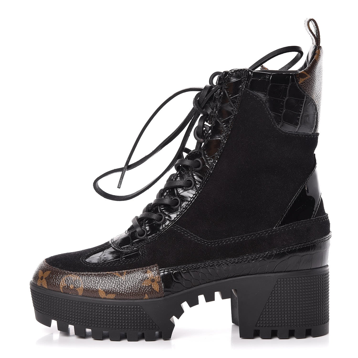 Louis Vuitton Suede Calfskin Monogram Laureate Platform Desert Boots 36 Black 1 of 9