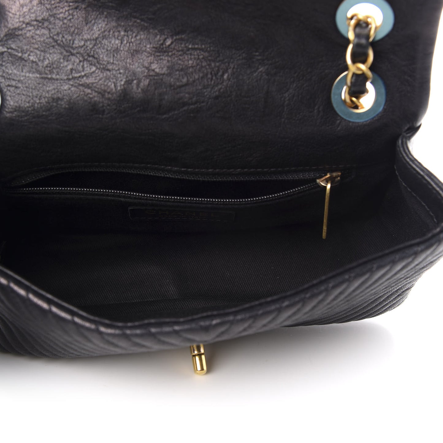 Calfskin Surpique Chevron Small Flap Black