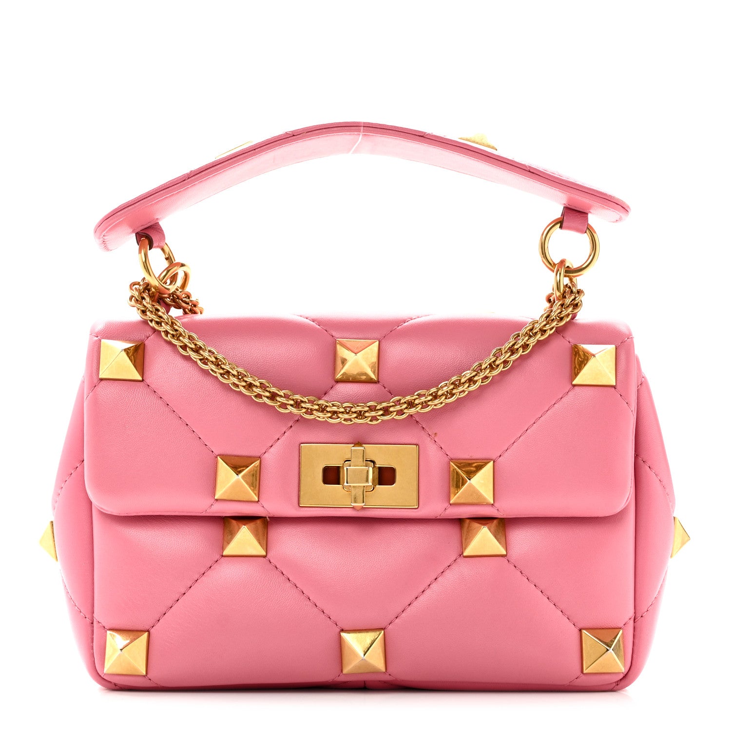 Valentino Garavani Nappa Medium Roman Stud Shoulder Bag Flamingo Pink 1 of 9