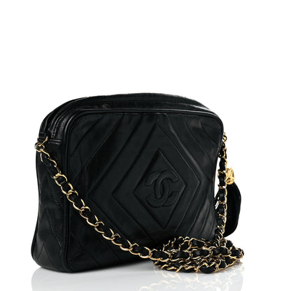 Chanel Lambskin Chevron Quilted Tassel Camera Case Black 2 of 14
