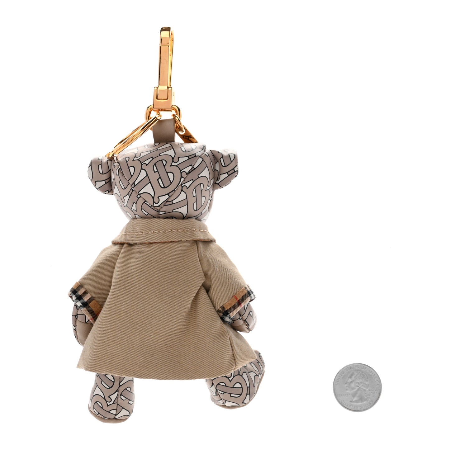 Calfskin Print Monogram Thomas Trench Teddy Bear Bag Charm Beige