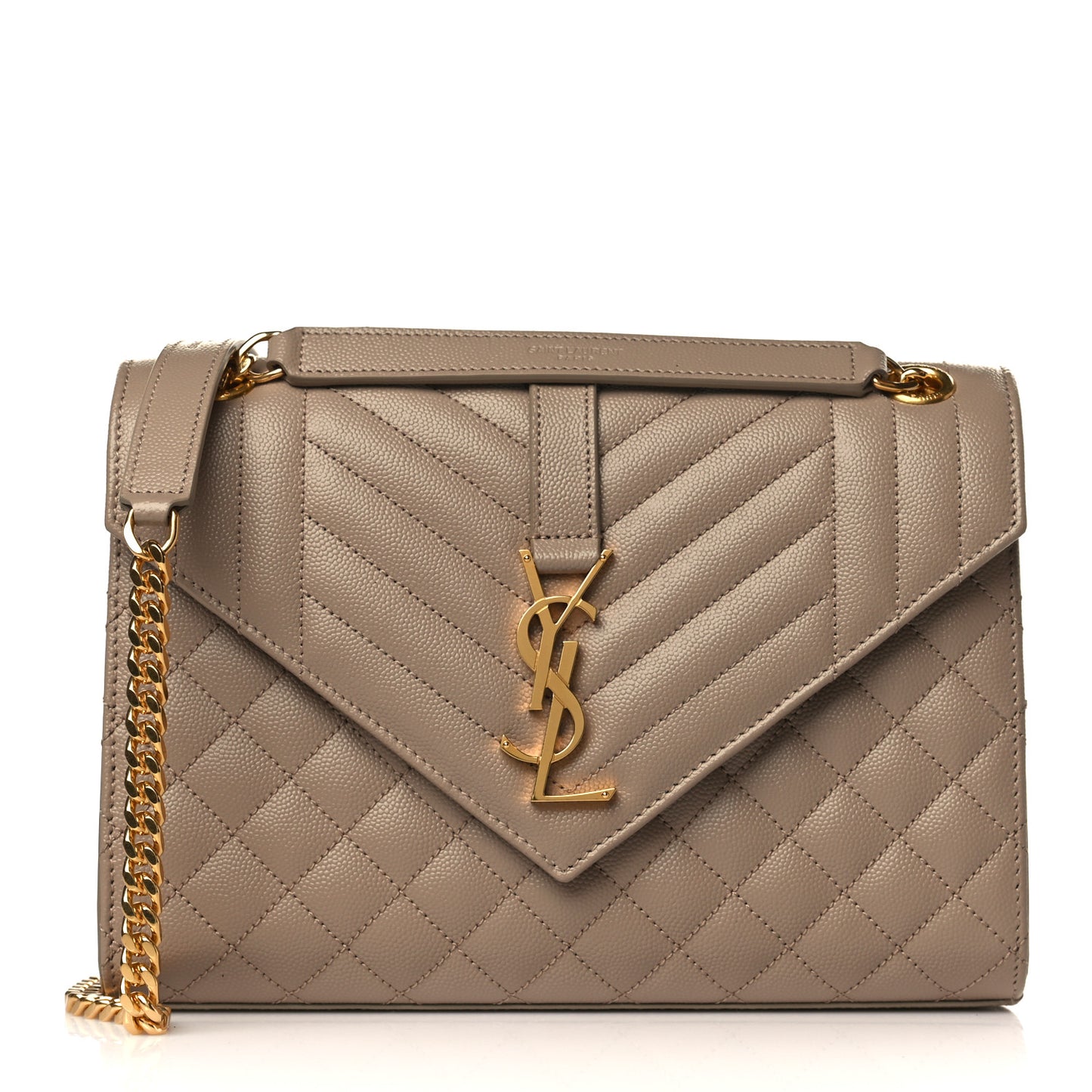 Grain De Poudre Textured Mixed Matelasse Medium Triquilt Monogram Satchel Dark Beige