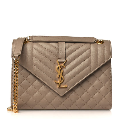 Saint Laurent Grain De Poudre Textured Mixed Matelasse Medium Triquilt Monogram Satchel Dark Beige 1 of 9