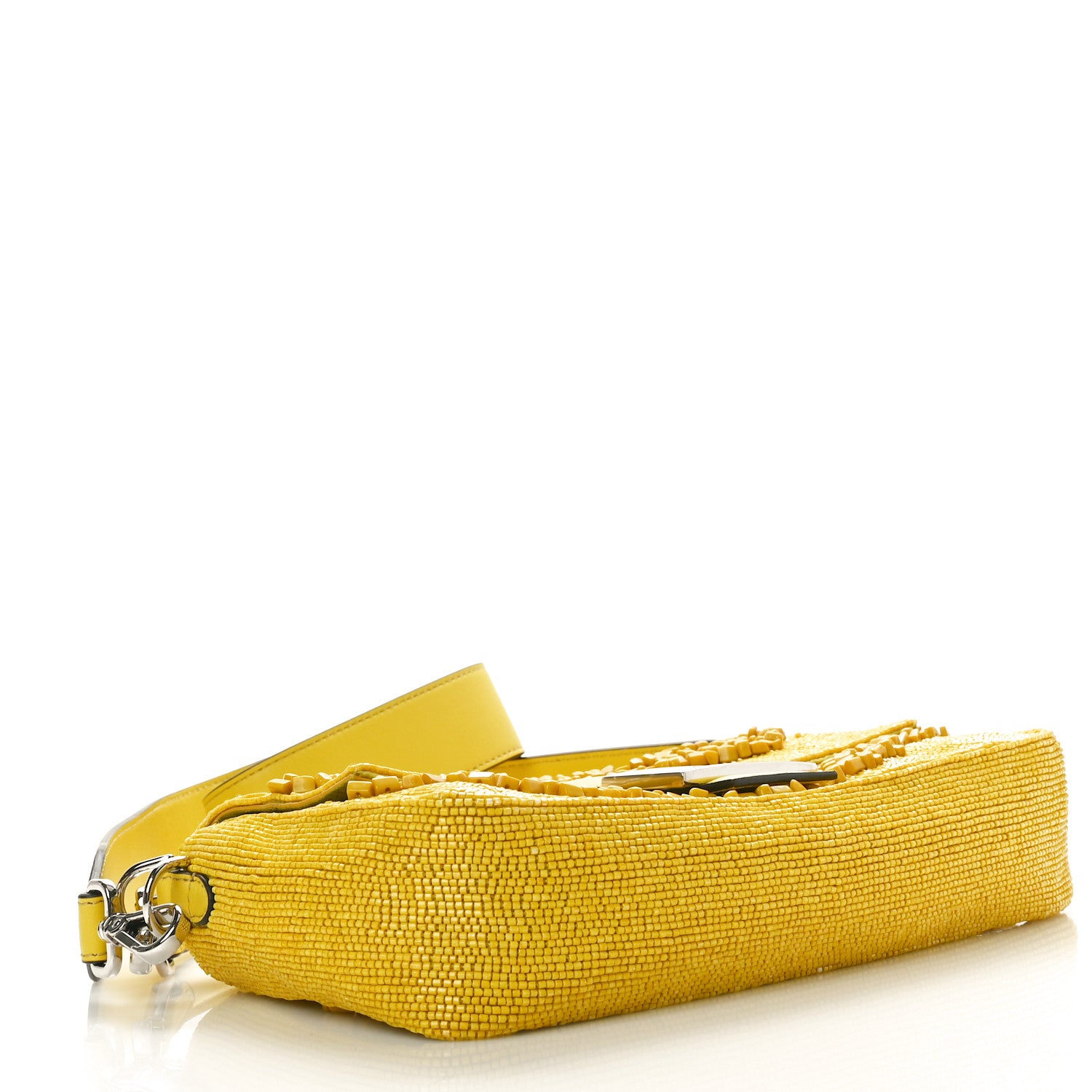 Fendi Rolling Stone Vitello Seta Bead Embroidered Re-Edition Baguette Giallo 4 of 9