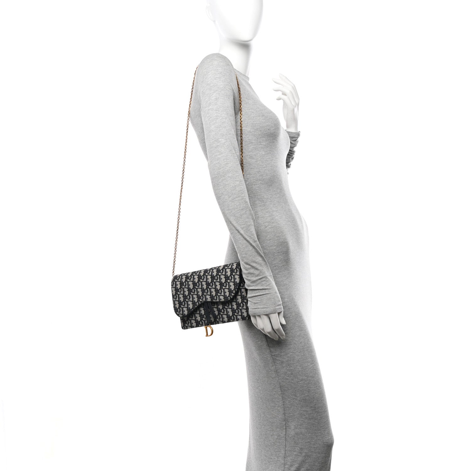 Christian Dior Oblique Saddle Chain Pouch Blue 2 of 12