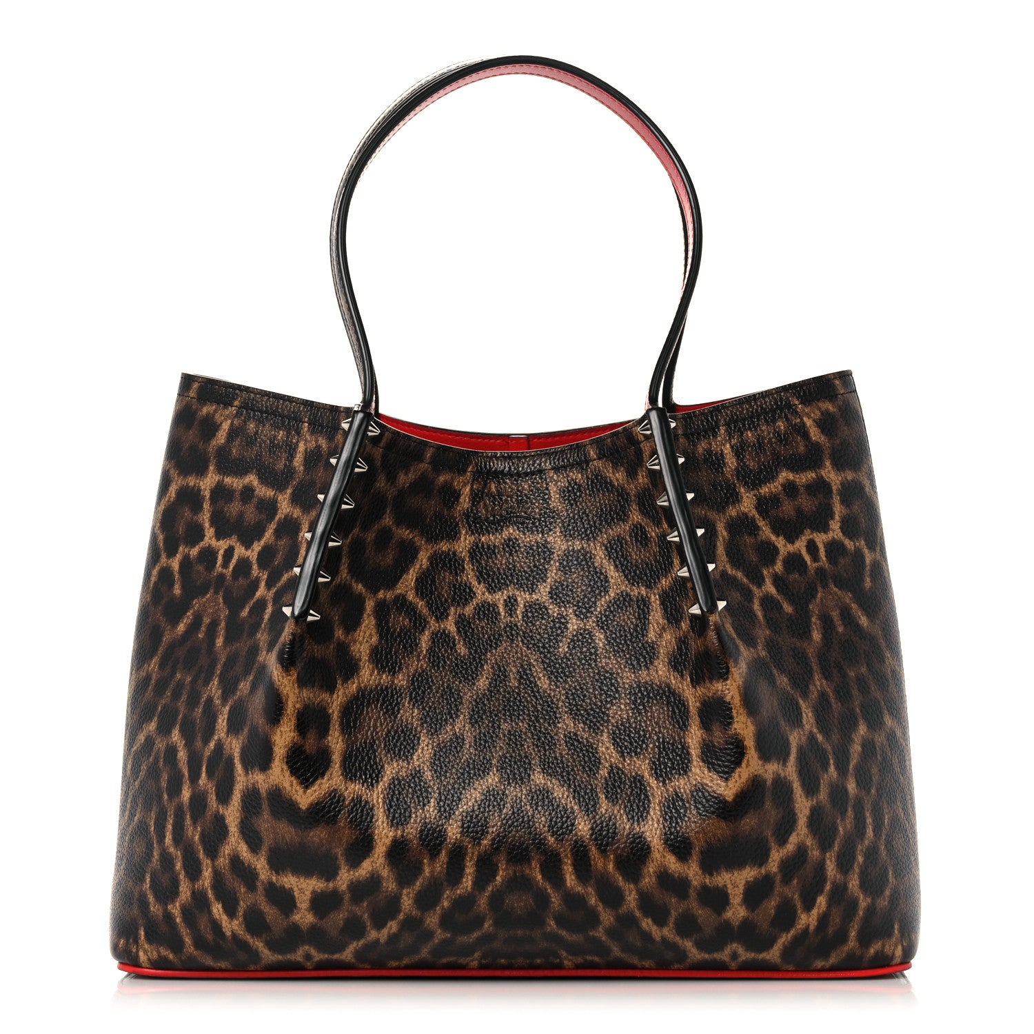 Christian Louboutin Calfskin Empire Leopard Print Spiked Small Cabarock Shopper Tote Brown 1 of 9