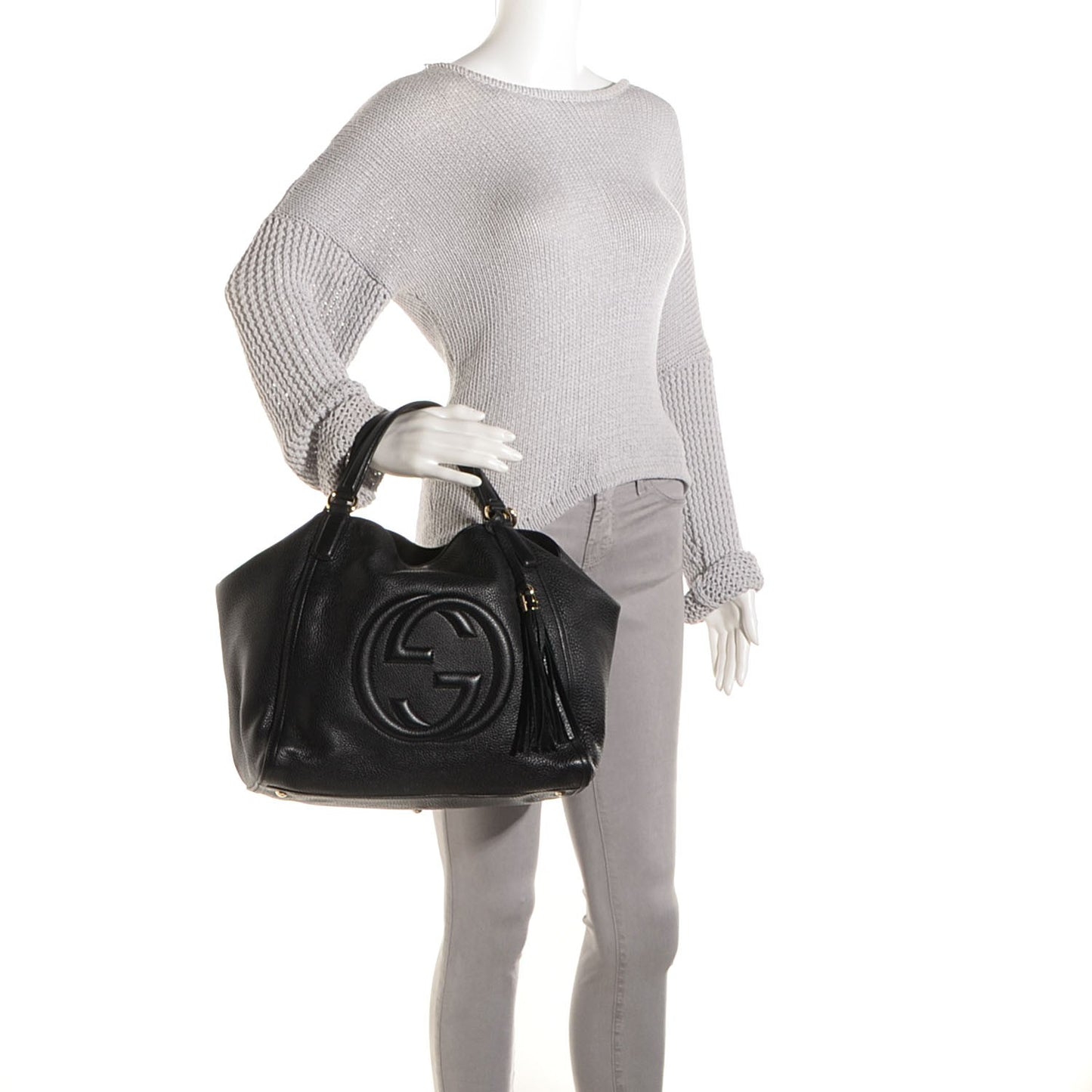 Pebbled Calfskin Medium Soho Shoulder Bag Black