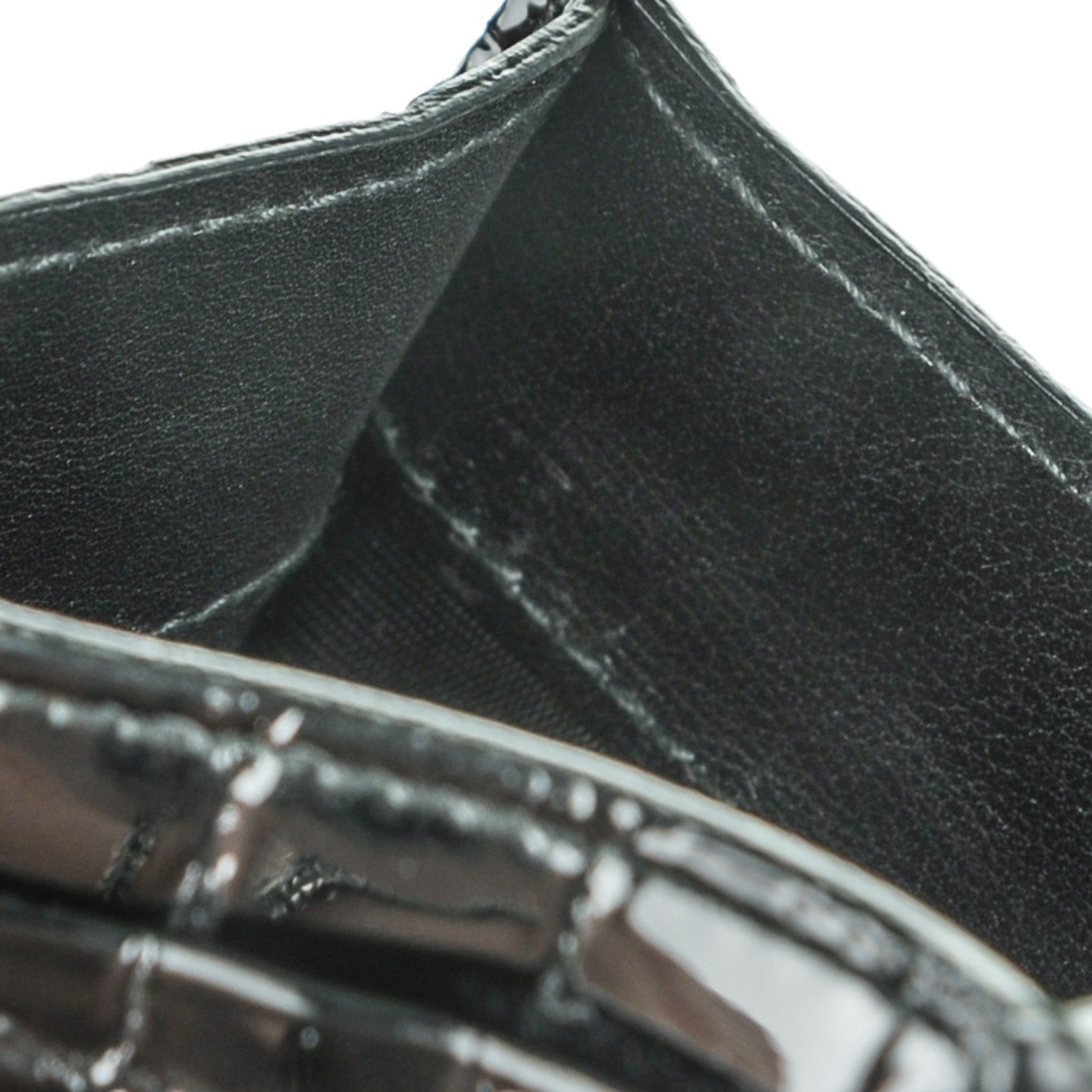 Prada Calfskin Crocodile Embossed Card Case Black 8 of 8