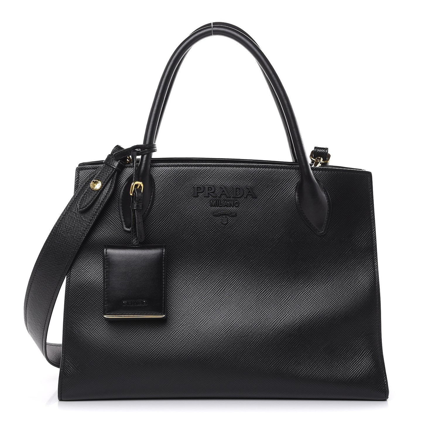 Saffiano Cuir Calfskin Large Monochrome Top Handle Tote Black