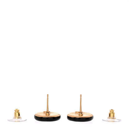 Chanel Enamel CC Stud Earrings Gold Black White 3 of 5