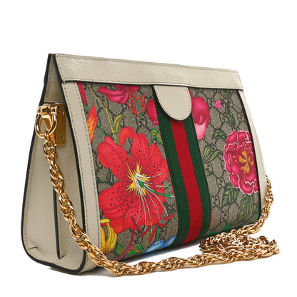 Gucci GG Supreme Monogram Flora Web Small Ophidia Chain Shoulder Bag White 3 of 10