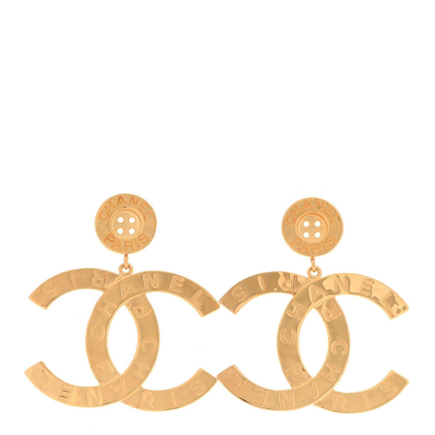 Metal Large Paris Button Earrings Gold
