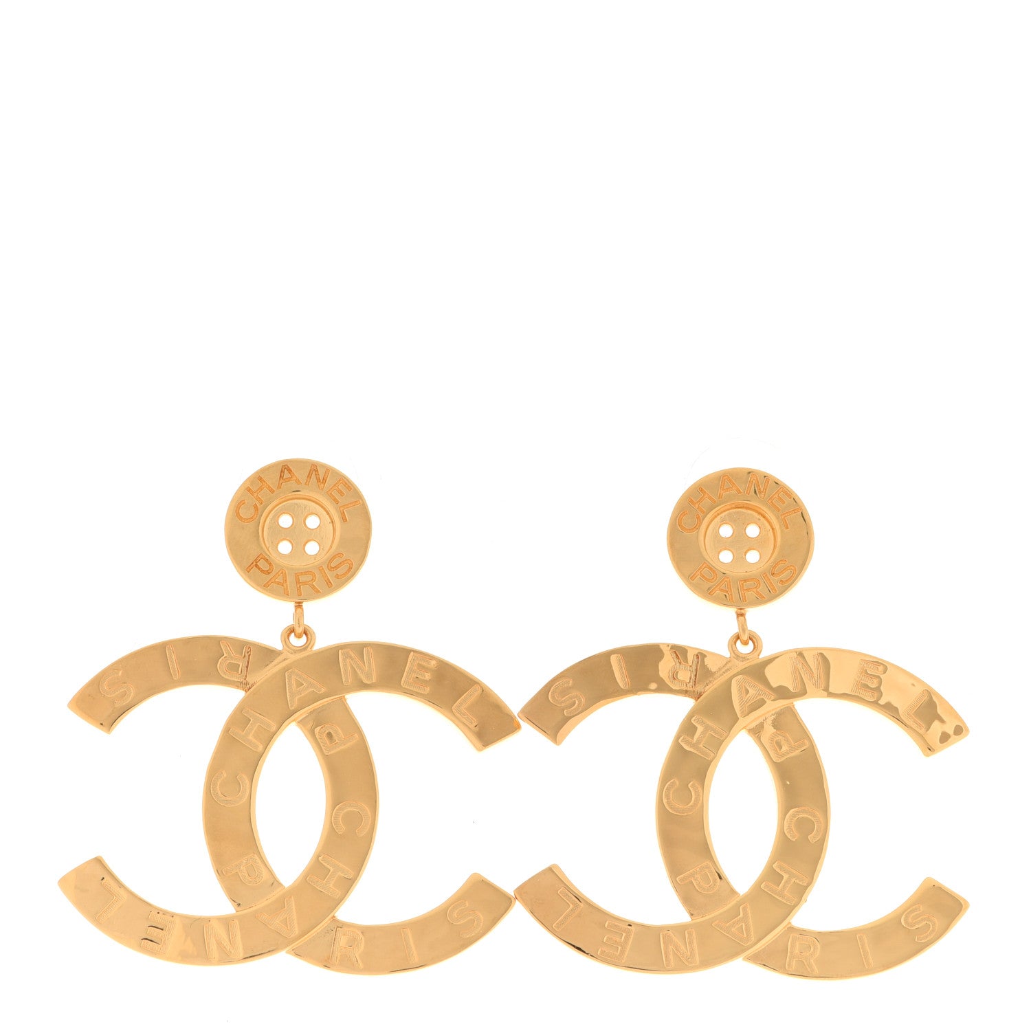 Chanel Metal Large Paris Button Earrings Gold 1 of 5