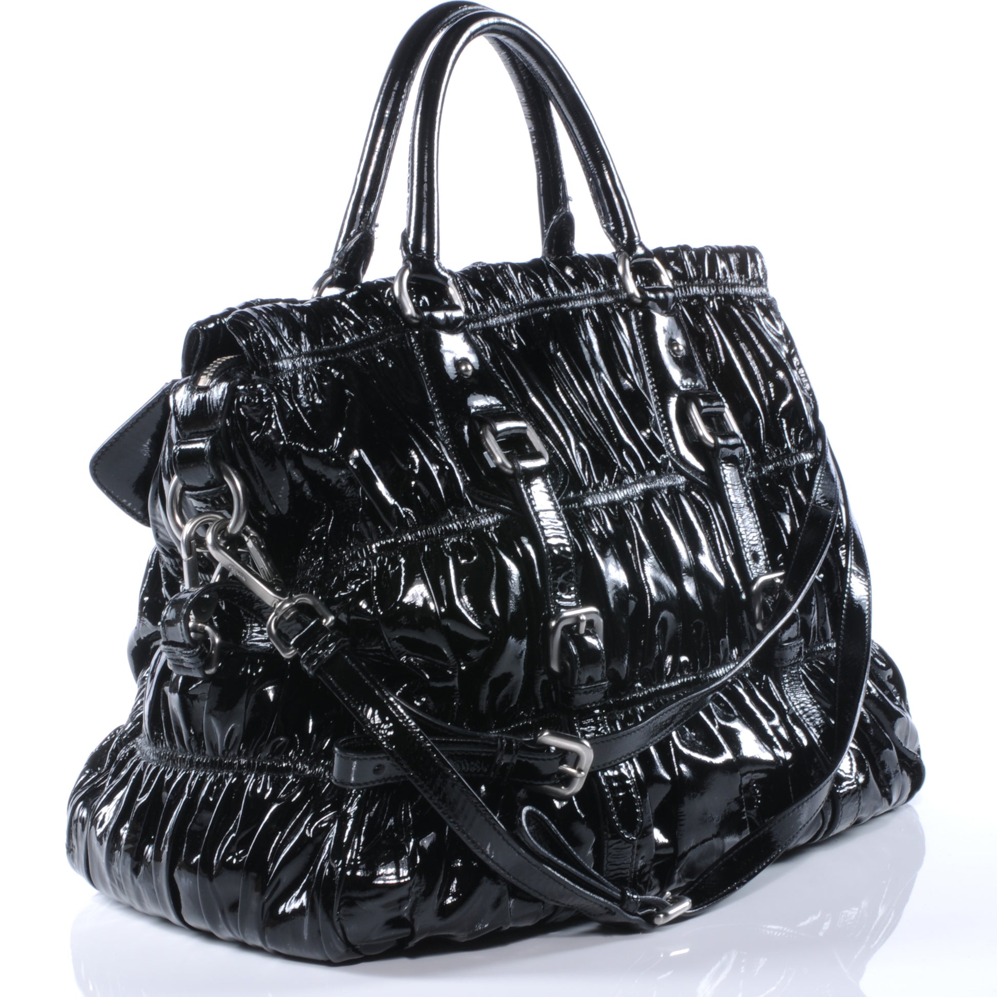 Prada Vernice Gaufre Tote Black 3 of 8
