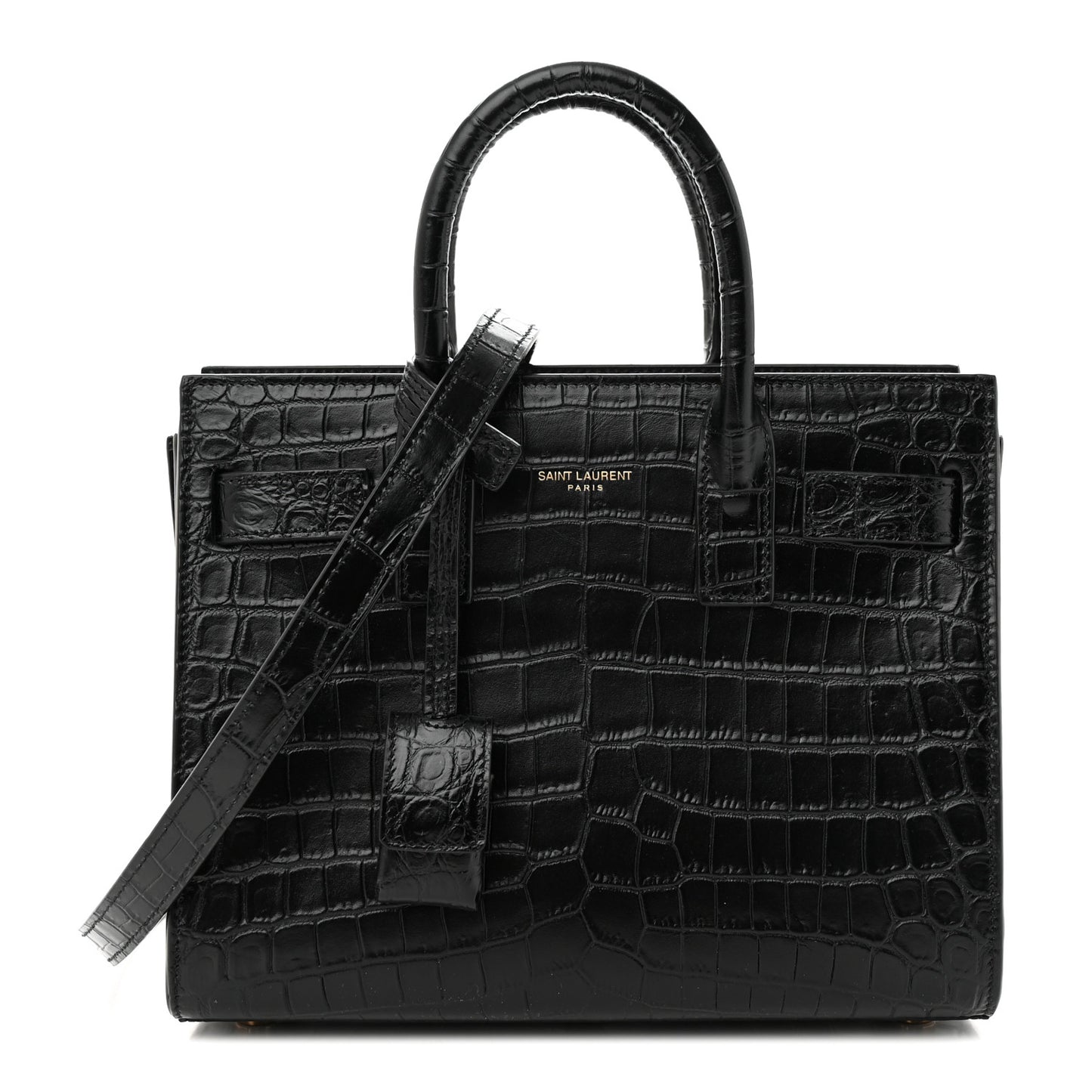 Calfskin Crocodile Embossed Nano Sac De Jour Black