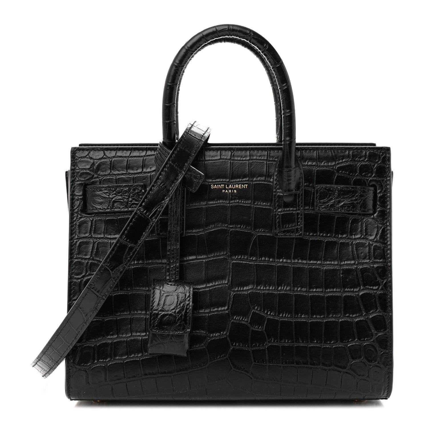 Saint Laurent Calfskin Crocodile Embossed Nano Sac De Jour Black 1 of 11