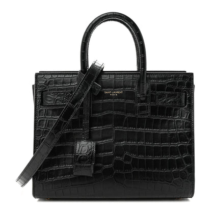 Saint Laurent Calfskin Crocodile Embossed Nano Sac De Jour Black 1 of 11