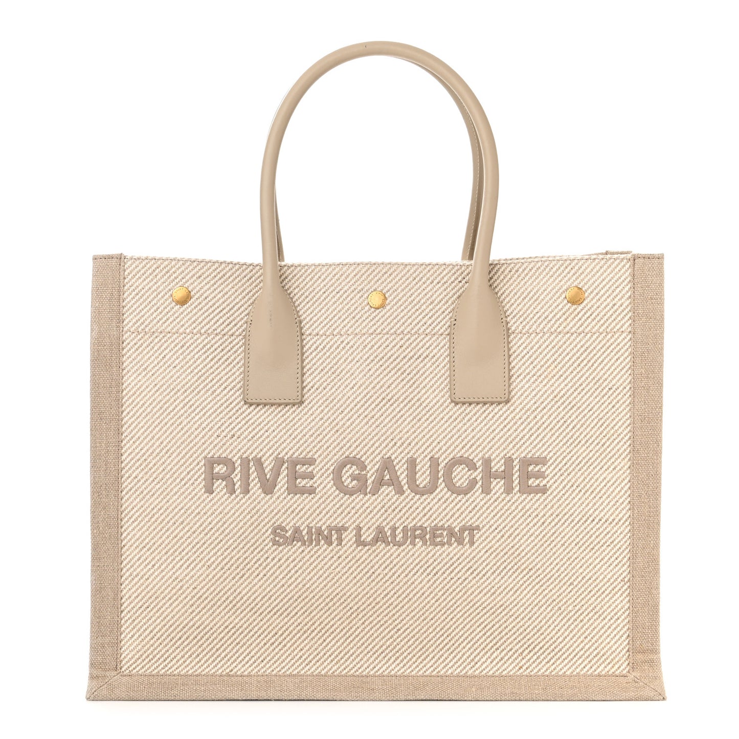 Linen Calfskin Small Rive Gauche Tote Beige Sea Salt