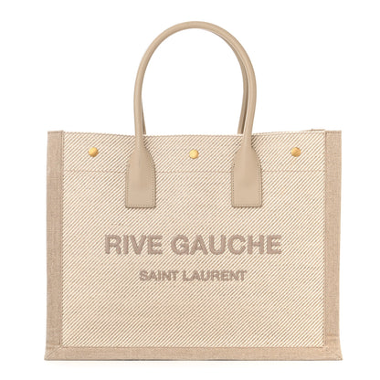Saint Laurent Linen Calfskin Small Rive Gauche Tote Beige Sea Salt 1 of 12
