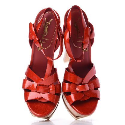 Saint Laurent Patent Wood Tribute 105 Platform Sandals 37.5 Red 6 of 11