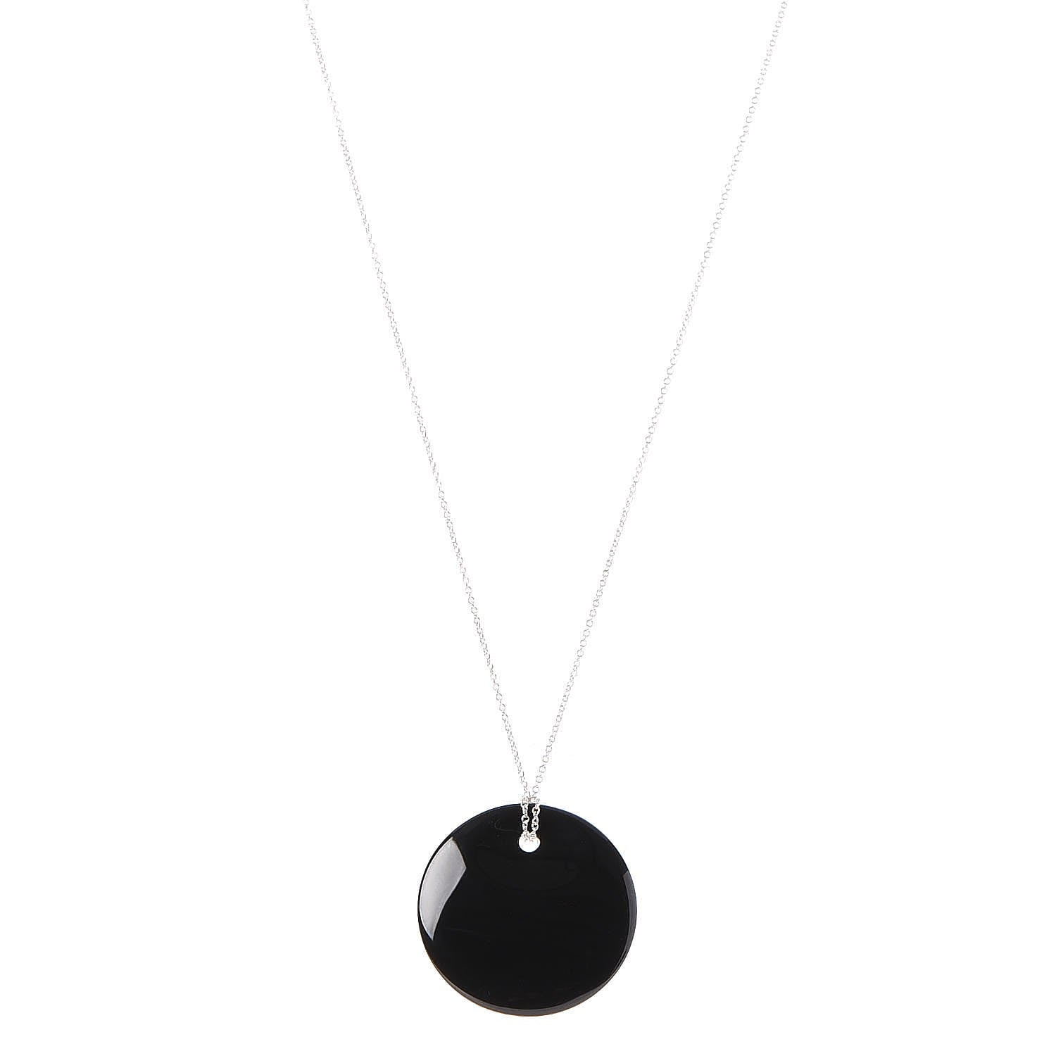 Tiffany Sterling Silver Black Jade Elsa Peretti Disc Pendant Necklace 1 of 9