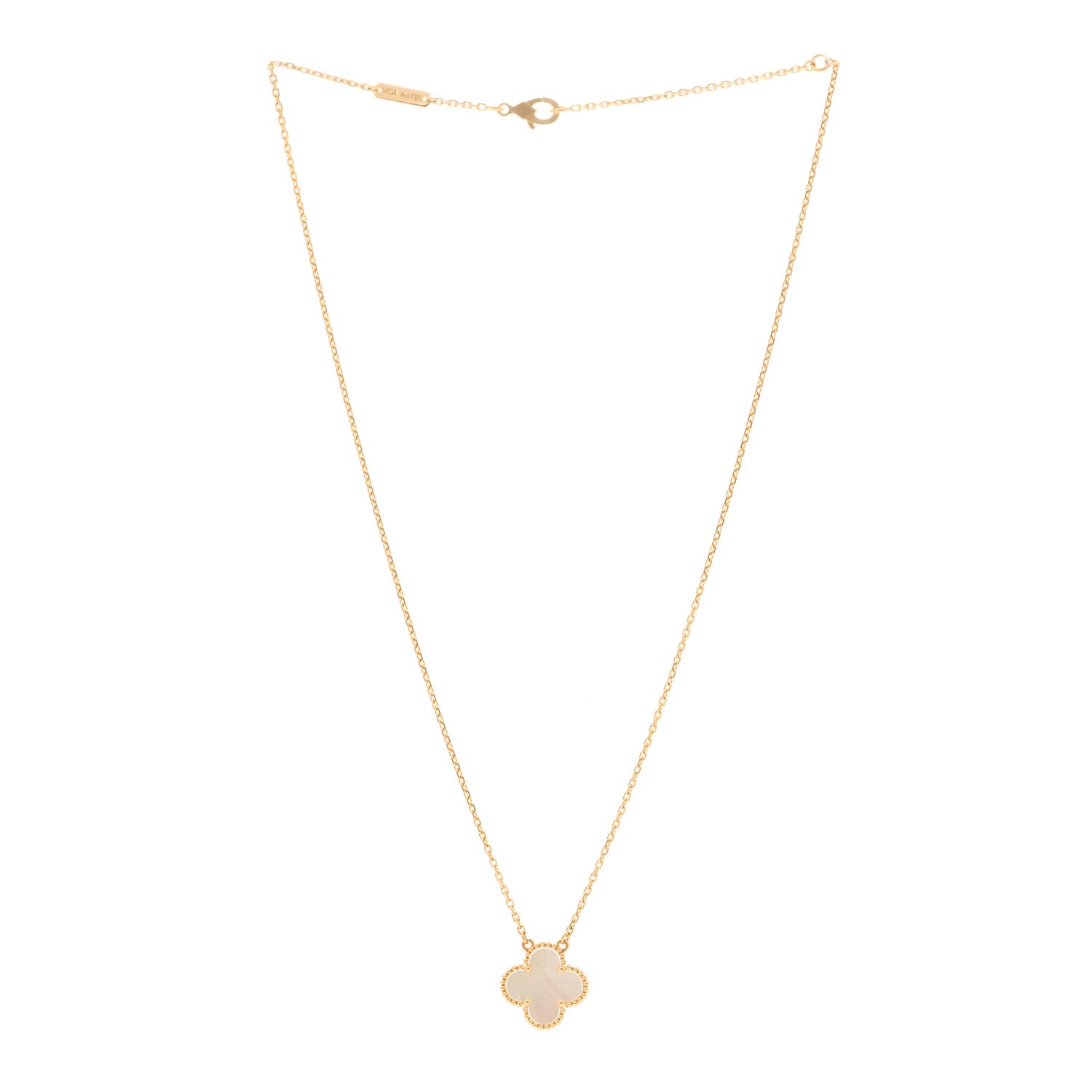 Van Cleef & Arpels 18K Yellow Gold Mother of Pearl Vintage Alhambra Pendant Necklace 3 of 5