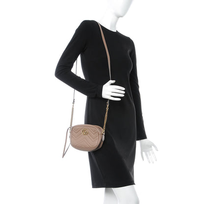 Gucci Calfskin Matelasse Mini GG Marmont Chain Shoulder Bag Nude 2 of 11