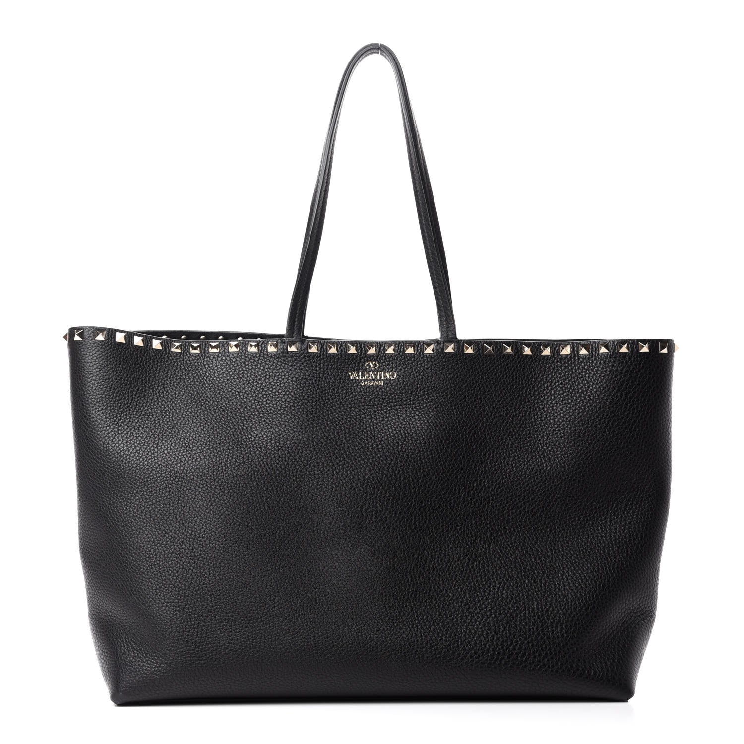 Valentino Garavani Grained Calfskin Rockstud Shoulder Tote Black 1 of 9