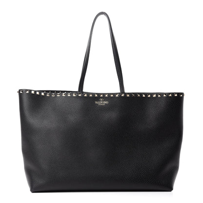 Valentino Garavani Grained Calfskin Rockstud Shoulder Tote Black 1 of 9
