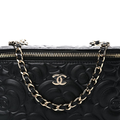 Chanel Lambskin Camellia Embossed Small Vanity Case With Chain Black 8 of 11