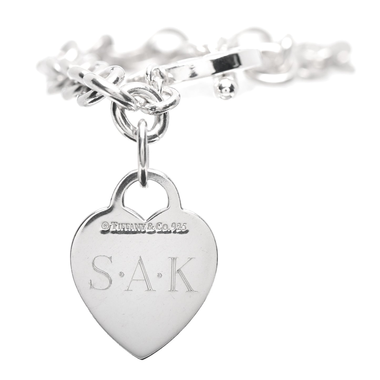 Sterling Silver Heart Tag Toggle Bracelet