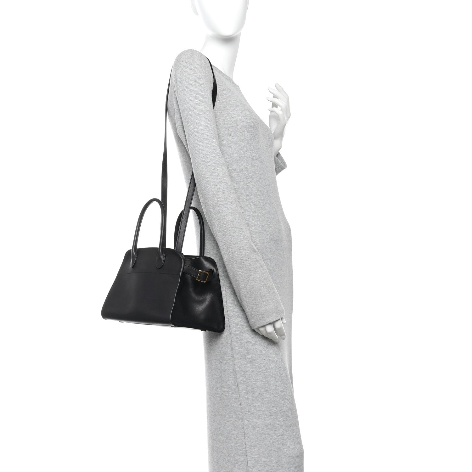 The Row Polished Saddle Calfskin Soft Margaux 10 Bag Black 2 of 10