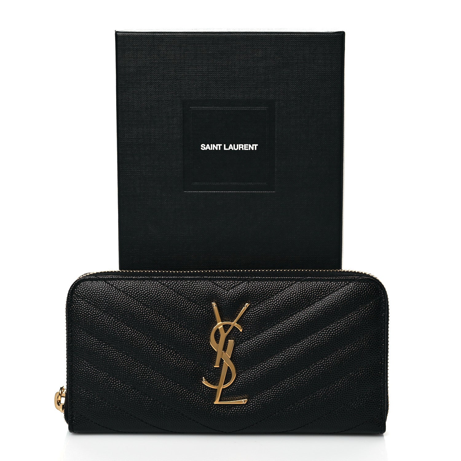 Saint Laurent Grain De Poudre Matelasse Chevron Monogram Zip Around Wallet Black 8 of 8