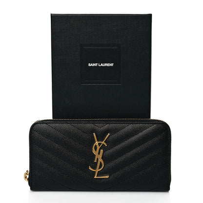Saint Laurent Grain De Poudre Matelasse Chevron Monogram Zip Around Wallet Black 8 of 8