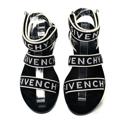 Givenchy Grosgrain Cross Logo Ankle Strap Sandals 36.5 Black White 5 of 11
