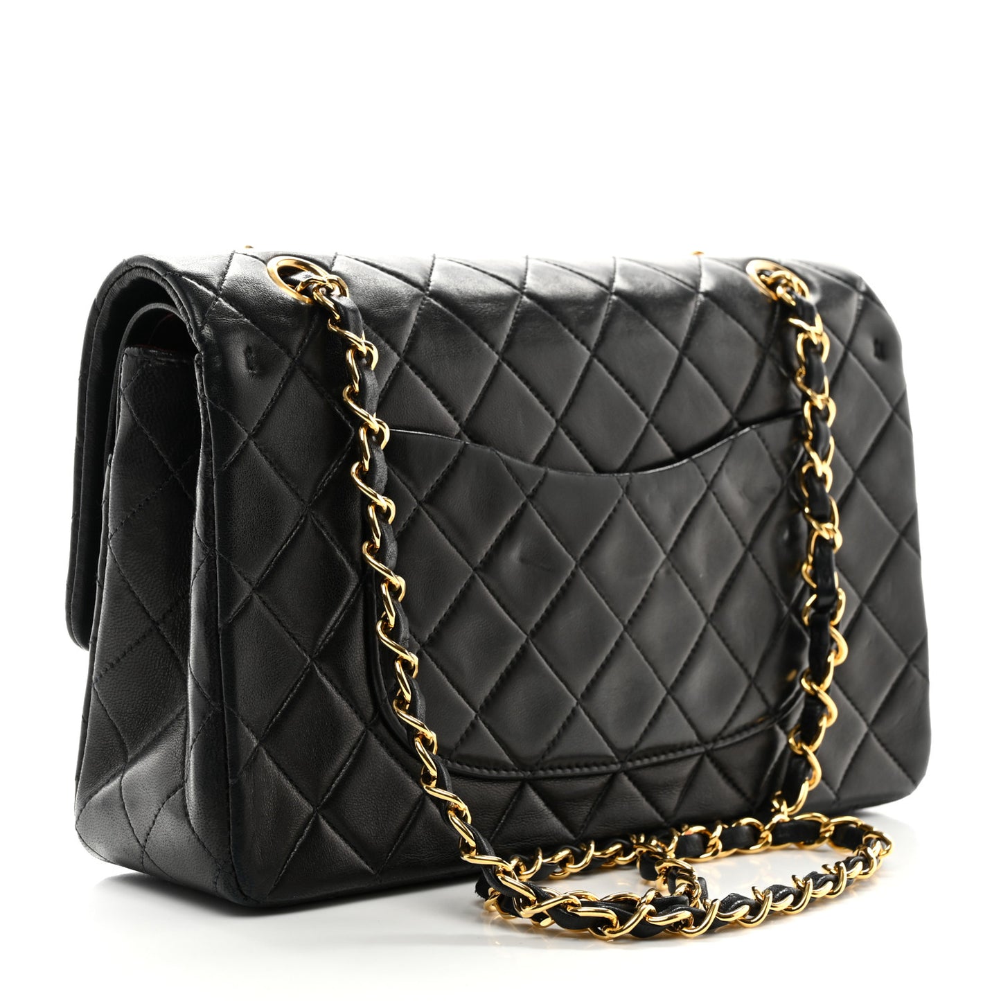 Lambskin Quilted Medium Double Flap Black
