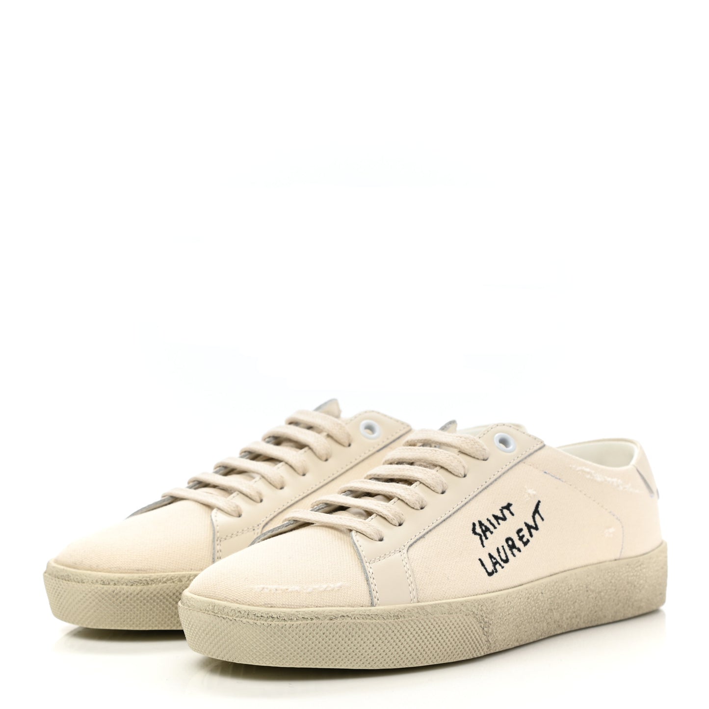 Distressed Canvas Court Classic Sneakers 36 Panna