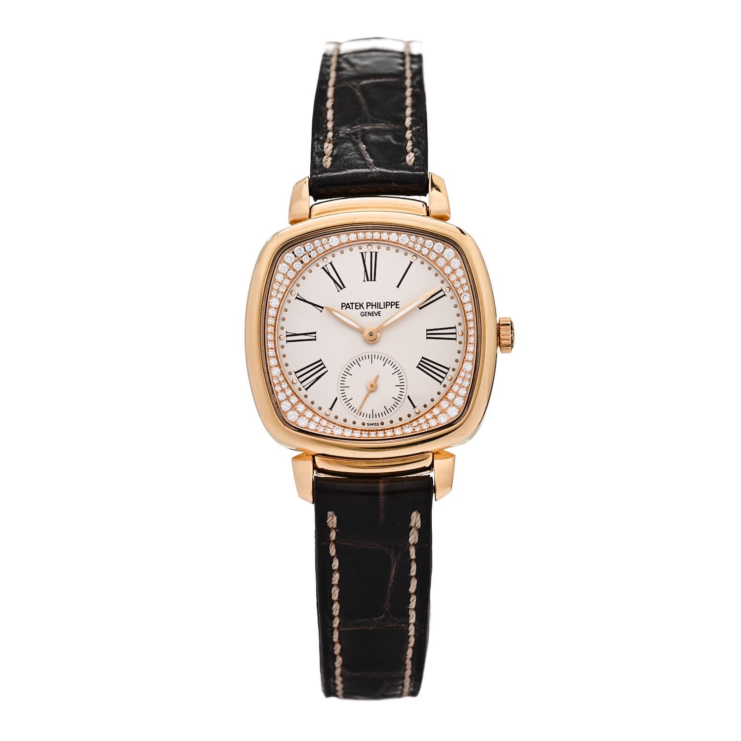 Patek Philippe 18K Rose Gold Alligator Diamond 30mm Gondolo Manual Winding Watch 7041R-001 1 of 4