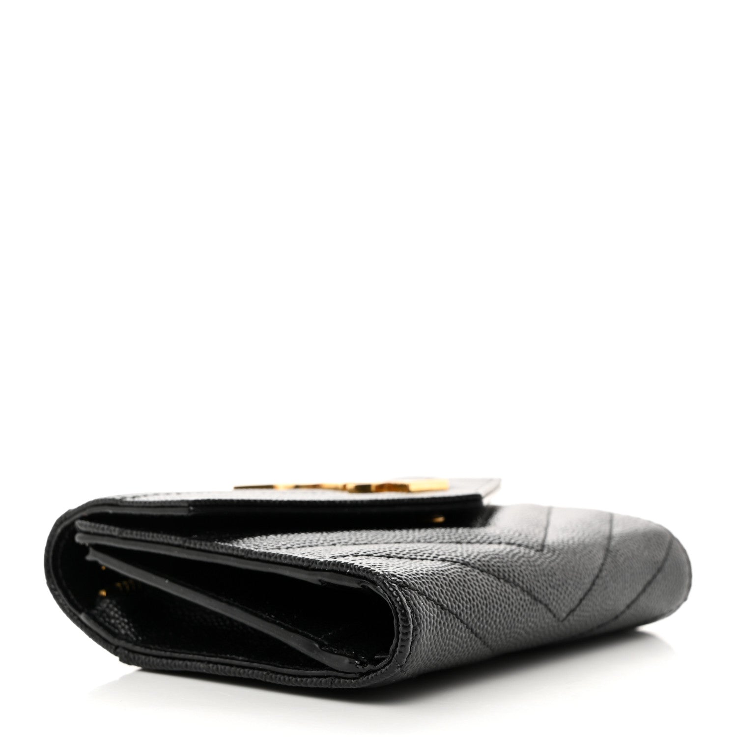 Saint Laurent SAINT LAURENT Grain De Poudre Matelasse Chevron Monogram Compact Tri Fold Wallet Black 4 of 7