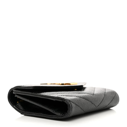 Saint Laurent SAINT LAURENT Grain De Poudre Matelasse Chevron Monogram Compact Tri Fold Wallet Black 4 of 7