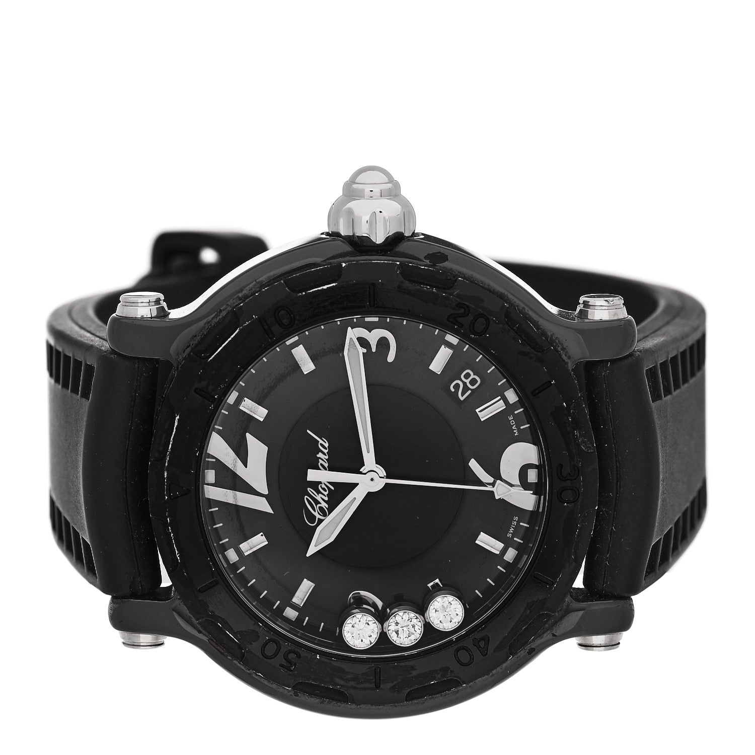 Chopard Stainless Steel Ceramic Rubber 3 Diamond 38mm Happy Sport Quartz Watch Black 2 of 4