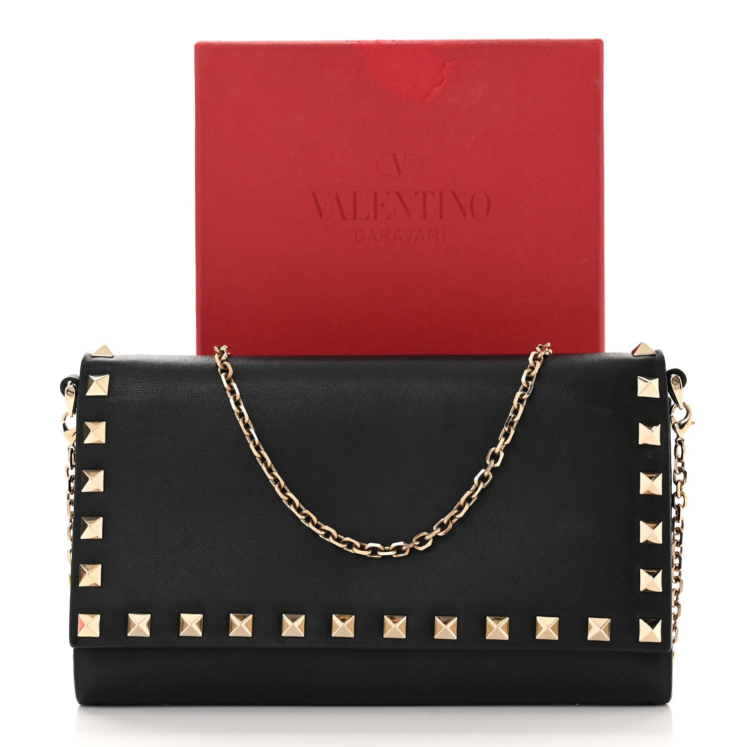 Valentino Garavani Vitello Rockstud Flap Wallet On Chain Black 15 of 15