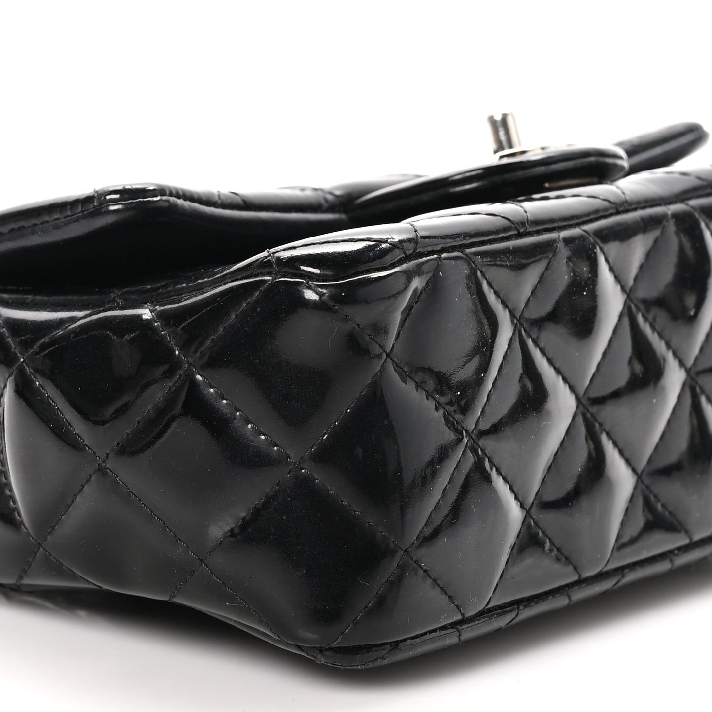 Patent Calfskin Quilted Mini Rectangular Flap Black