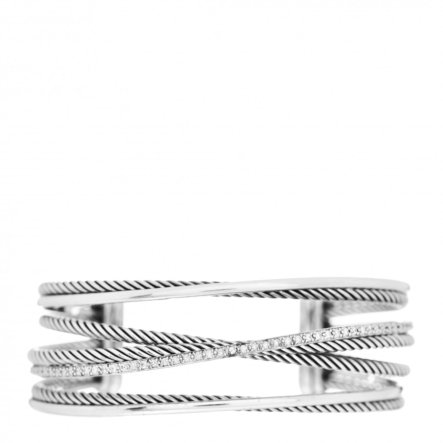 Sterling Silver Diamond Crossover Four Row Cuff Bracelet