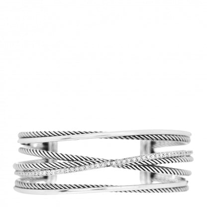 David Yurman Sterling Silver Diamond Crossover Four Row Cuff Bracelet 1 of 5