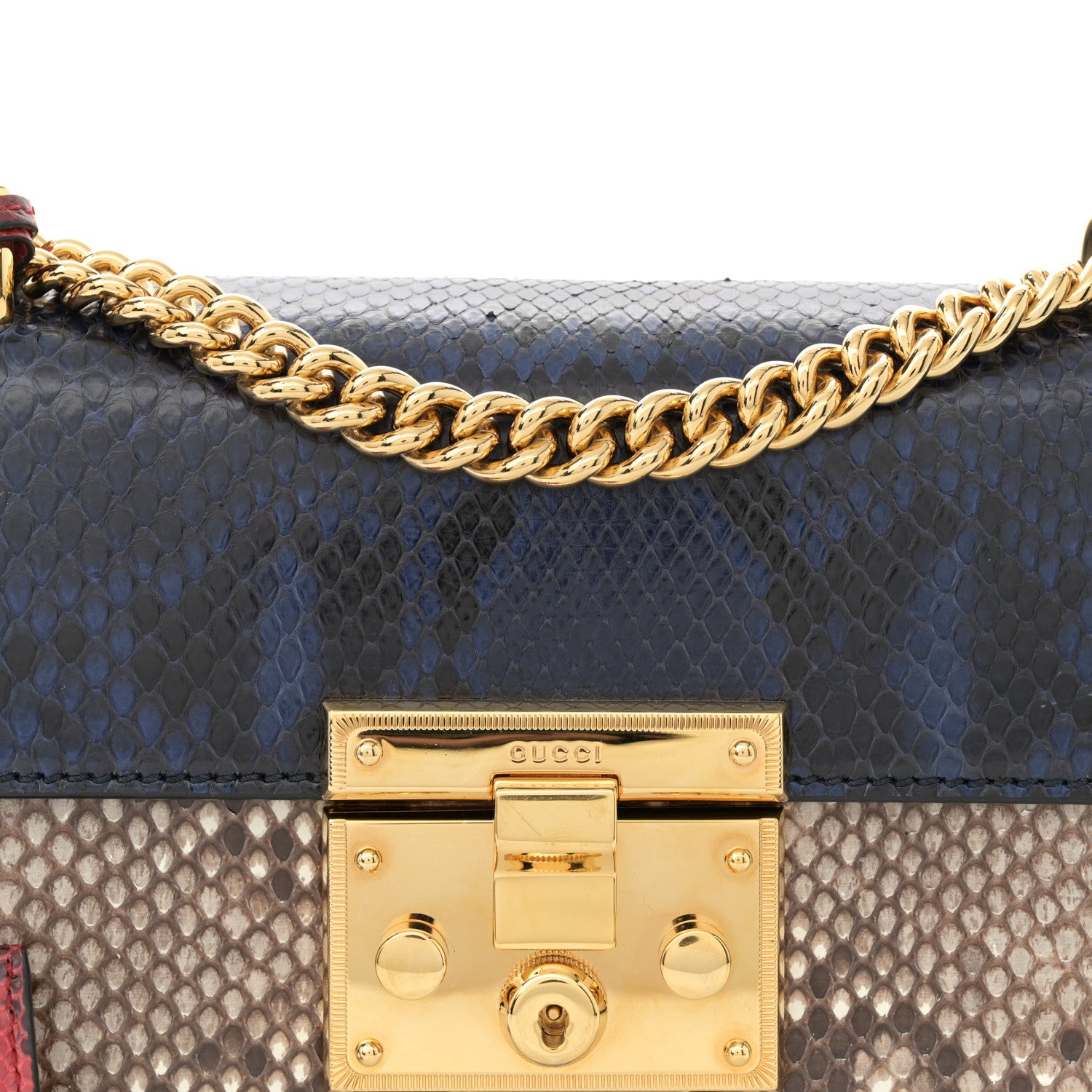 Gucci Snakeskin Small Padlock Shoulder Bag Natural Navy Red 8 of 12