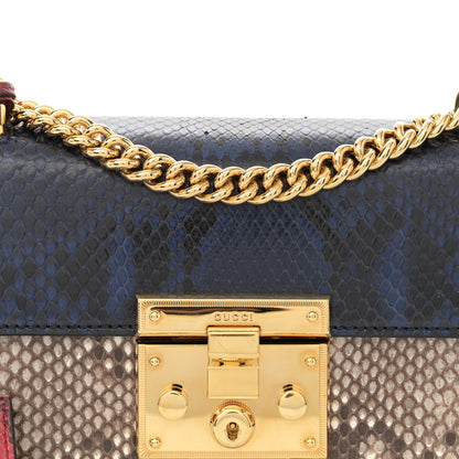 Gucci Snakeskin Small Padlock Shoulder Bag Natural Navy Red 8 of 12