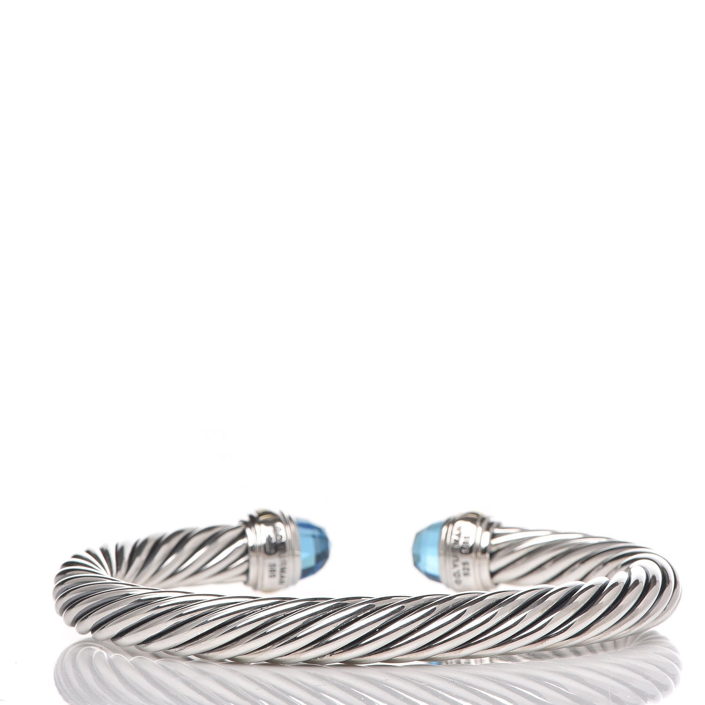 Sterling Silver 14K Yellow Gold Blue Topaz 7mm Cable Classics Bracelet