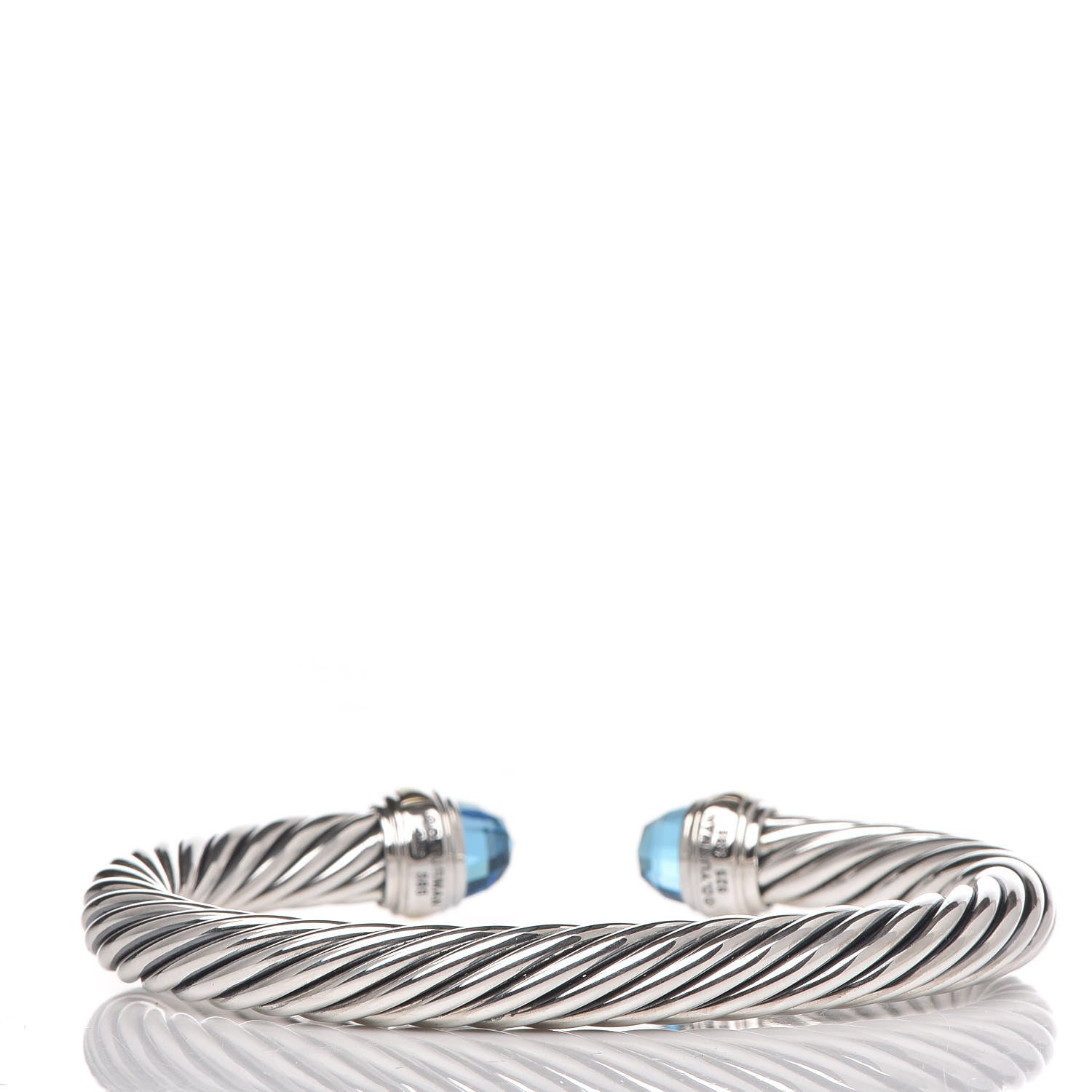 David Yurman Sterling Silver 14K Yellow Gold Blue Topaz 7mm Cable Classics Bracelet 3 of 5