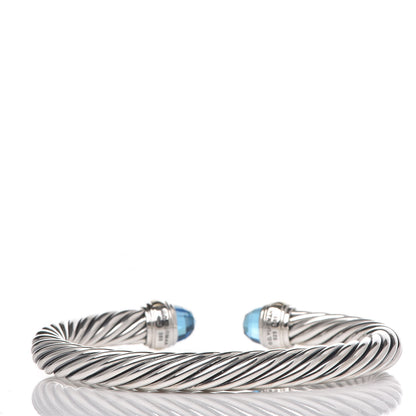 David Yurman Sterling Silver 14K Yellow Gold Blue Topaz 7mm Cable Classics Bracelet 3 of 5